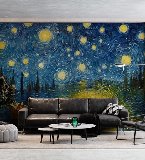 Midnight Swirl Sky Vinyl Decorative Self Adhesive Wallpaper (3 ft X 3 ft)
