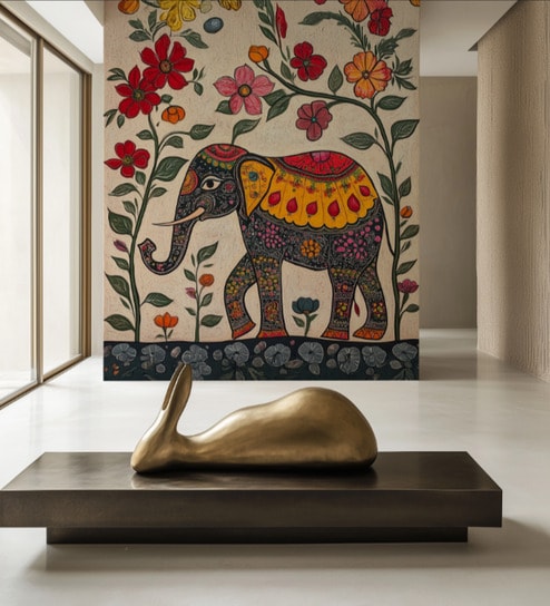 Ornate Elephant Motif Vinyl Decorative Self Adhesive Wallpaper (3 ft X 3 ft)