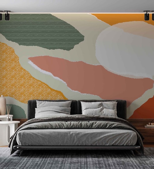 Peach Teal Organic Mix Vinyl Decorative Self Adhesive Wallpaper (3 ft X 3 ft)