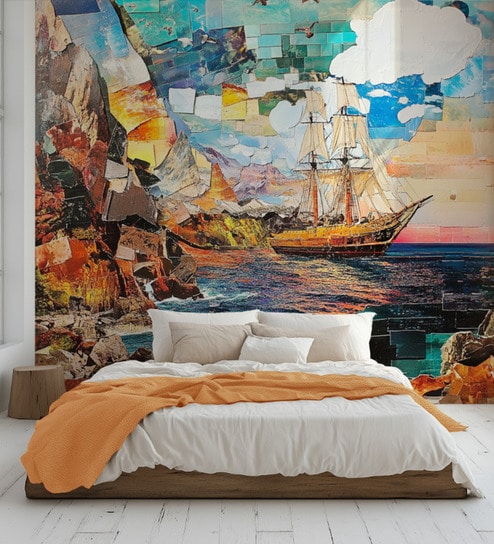 Vintage Sailing Ship Collage Vinyl Decorative Self Adhesive Wallpaper (3 ft X 3 ft)