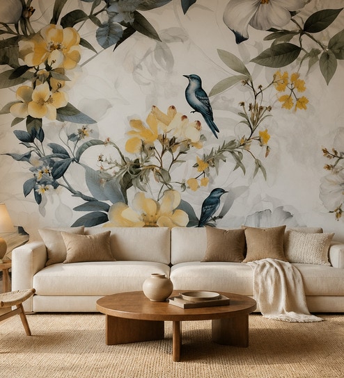 Songbird Blossom Branch Vinyl Floral Self Adhesive Wallpaper (3 ft X 3 ft)