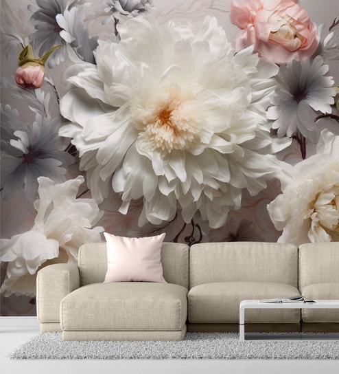 Grand White Peony Vinyl Floral Self Adhesive Wallpaper (3 ft X 3 ft)