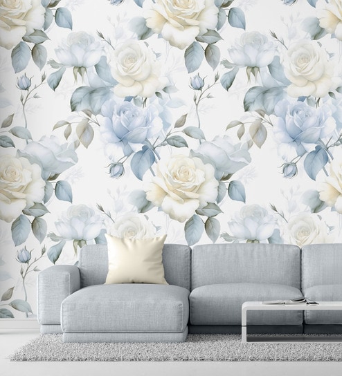 Ivory Rose Pattern Vinyl Floral Self Adhesive Wallpaper (3 ft X 3 ft)