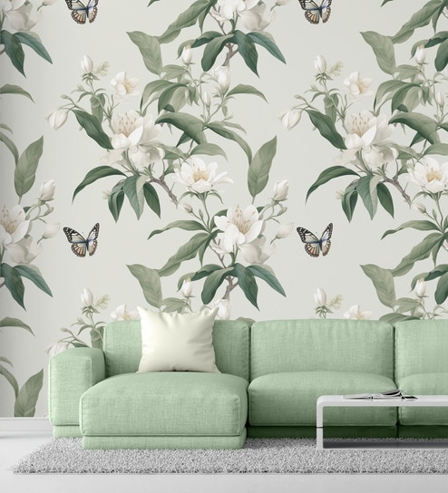 Lily Butterfly Garden Vinyl Floral Self Adhesive Wallpaper (3 ft X 3 ft)
