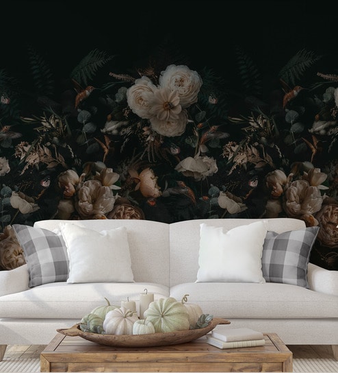 Midnight Floral Bouquet Vinyl Floral Self Adhesive Wallpaper (3 ft X 3 ft)