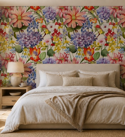 Rainbow Floral Bouquet Vinyl Floral Self Adhesive Wallpaper (3 ft X 3 ft)