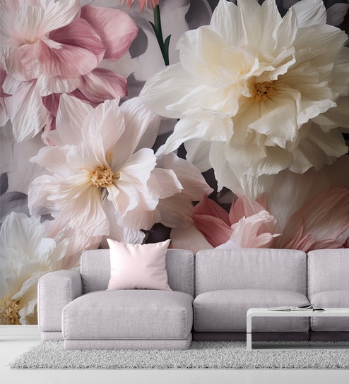 Soft Pink Peony Cluster Vinyl Floral Self Adhesive Wallpaper (3 ft X 3 ft)