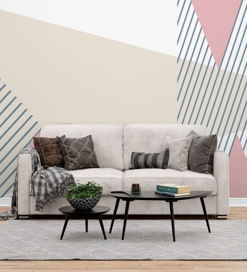 Pastel Stripe Geometry Vinyl Geometric Self Adhesive Wallpaper (3 ft X 3 ft)