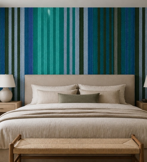 Teal Vertical Stripes Vinyl Geometric Self Adhesive Wallpaper (3 ft X 3 ft)
