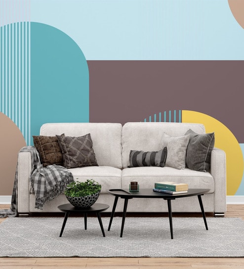 Retro Geometric Blocks Vinyl Geometric Self Adhesive Wallpaper (3 ft X 3 ft)