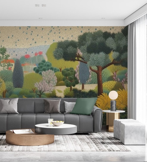 Whimsical Village Grove Vinyl Landscape Self Adhesive Wallpaper (3 ft X 3 ft)