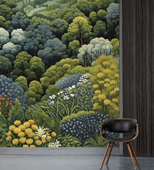 Wildflower Green Hillside Vinyl Landscape Self Adhesive Wallpaper (3 ft X 3 ft)