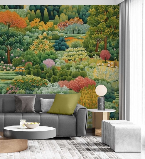 Blossoming Garden Path Vinyl Landscape Self Adhesive Wallpaper (3 ft X 3 ft)