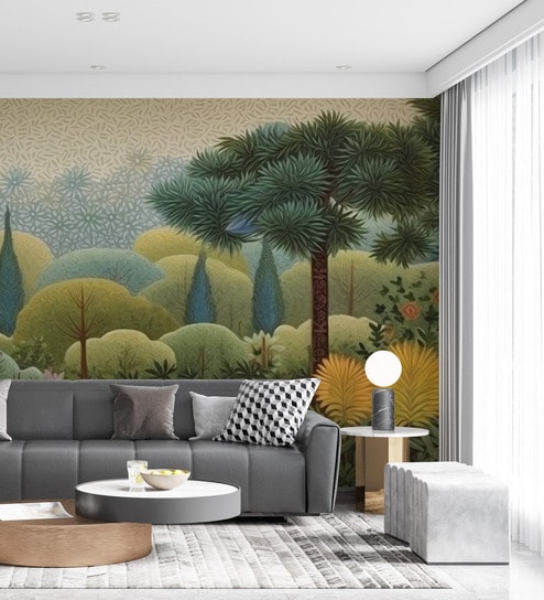 Alpine Pine Grove Vinyl Landscape Self Adhesive Wallpaper (3 ft X 3 ft)