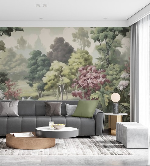 Blossom Forest View Vinyl Landscape Self Adhesive Wallpaper (3 ft X 3 ft)