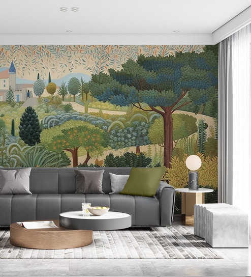 Hilltop Village Panorama Vinyl Landscape Self Adhesive Wallpaper (3 ft X 3 ft)