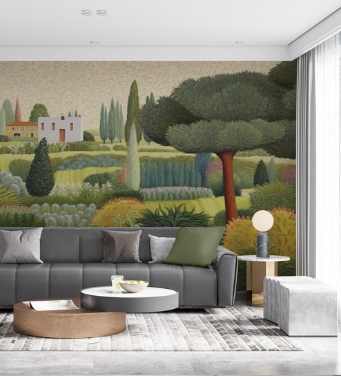 Countryside Village View Vinyl Landscape Self Adhesive Wallpaper (3 ft X 3 ft)