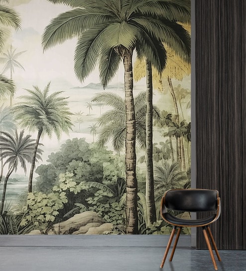 Moody Palm Silhouette Vinyl Landscape Self Adhesive Wallpaper (3 ft X 3 ft)