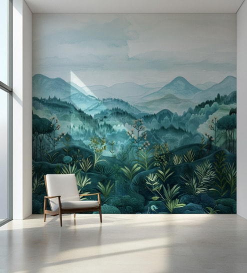 Misty Blue Mountains Vinyl Landscape Self Adhesive Wallpaper (3 ft X 3 ft)