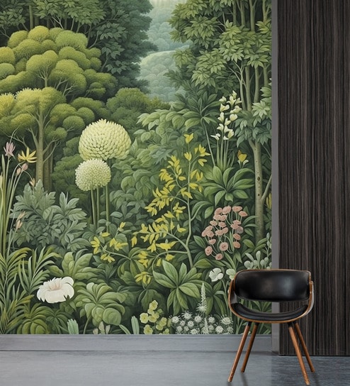 Verdant Leaf Garden Vinyl Landscape Self Adhesive Wallpaper (3 ft X 3 ft)