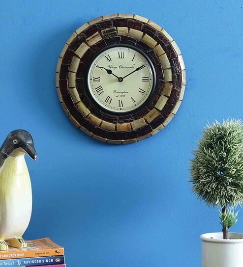 Multicolor Wood Analog Wall Clock