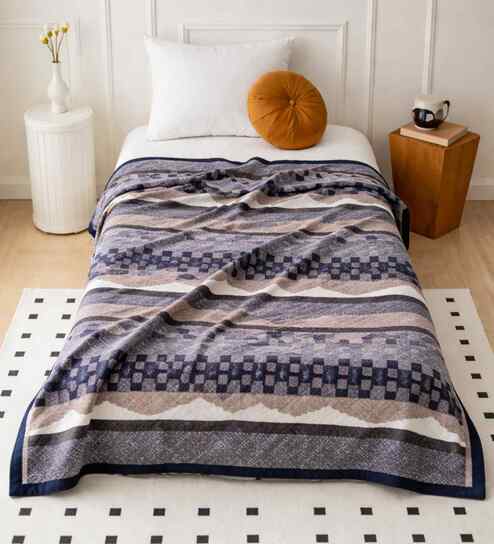 Multicolor Wool Abstract 350 Gsm Soft Single Bed Blanket