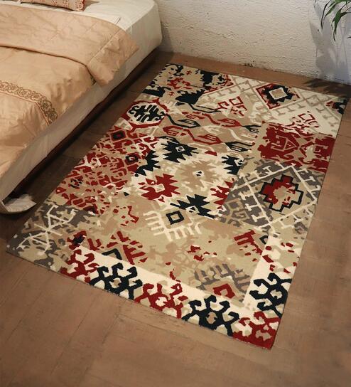 Multicolor Abstract Wool 4 ft x 6 ft Hand Tufted Carpet by Zeba