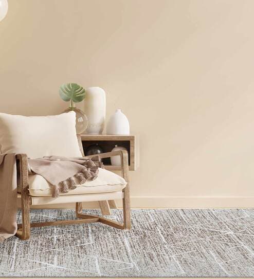 Grey Abstract Wool and Cotton 4 ft x 6 ft Hand Tufted Carpet