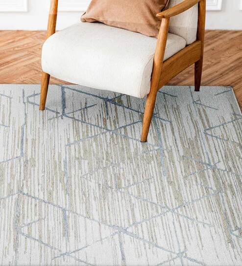 Grey Abstract Wool and Cotton 5 ft x 7 ft Hand Tufted Carpet