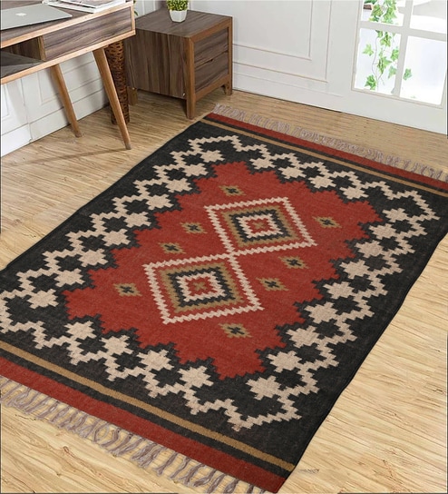 Multicolor Wool & Jute Geometric 108 x 72 Inches Hand Woven Dhurries