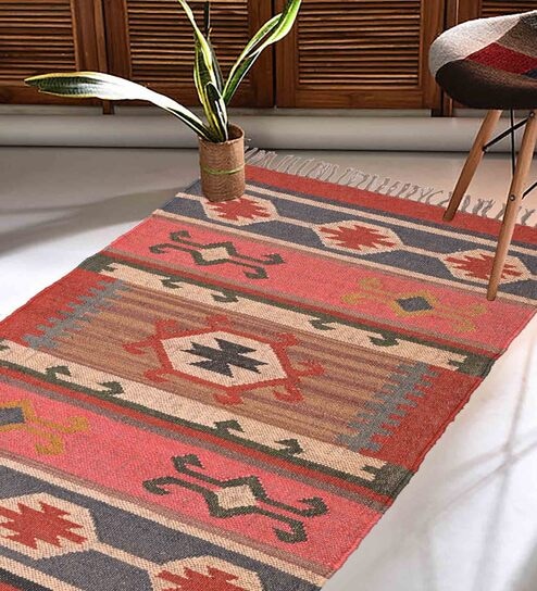 Multicolor Wool & Jute Traditional 108 x 72 Inches Hand Woven Dhurries