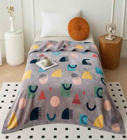 Grey Wool Geometric 320 GSM Silky Touch Super Soft Single Bed Blanket