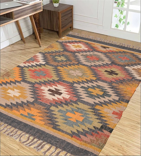 Multicolor Wool & Jute Abstract 60 x 36 Inches Hand Woven Dhurries