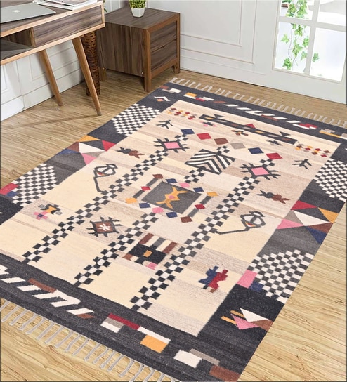 Multicolor Wool & Jute Abstract 60 x 36 Inches Hand Woven Dhurries