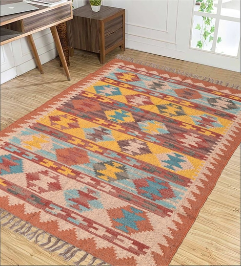 Multicolor Wool & Jute Abstract 60 x 36 Inches Hand Woven Dhurries