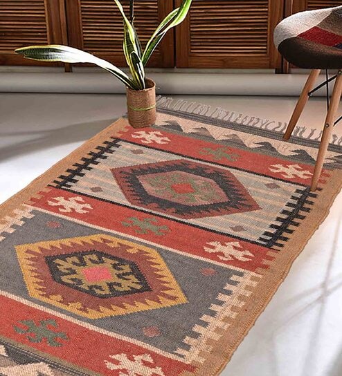Multicolor Wool & Jute Traditional 60 x 36 Inches Hand Woven Dhurries