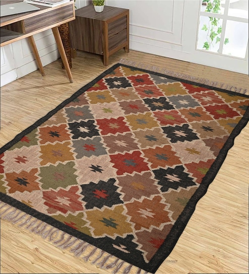 Multicolor Wool & Jute Abstract 60 x 36 Inches Hand Woven Dhurries