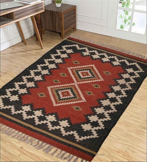 Multicolor Wool & Jute Geometric 72 x 48 Inches Hand Woven Dhurries