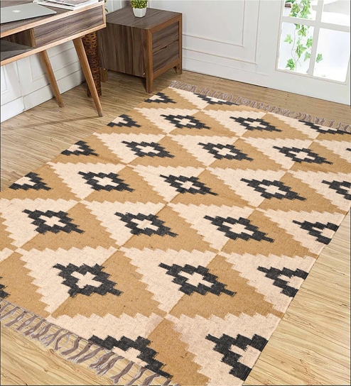 Multicolor Wool & Jute Geometric 96 x 60 Inches Hand Woven Dhurries