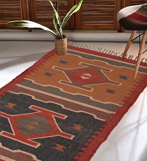 Multicolor Wool & Jute Abstract 96 x 60 Inches Hand Woven Dhurries