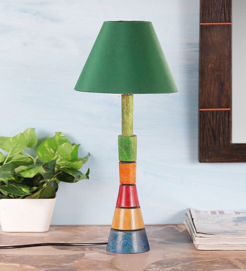 Buy Multicolored Wooden Taper Lamp With Three Shades Combo By