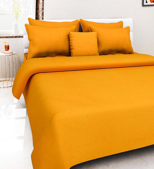 Buy Orange 100 Cotton Queen Size Bed Cover Set Of 5 By Soumya