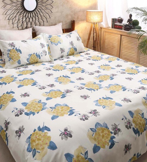 Buy Galaxy 100 Cotton 120tc Double Bedsheet With 2 Pillow Covers