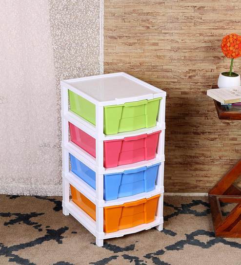 Buy Multicolour 4 Tier Plastic Drawers By Sgs Industries Online