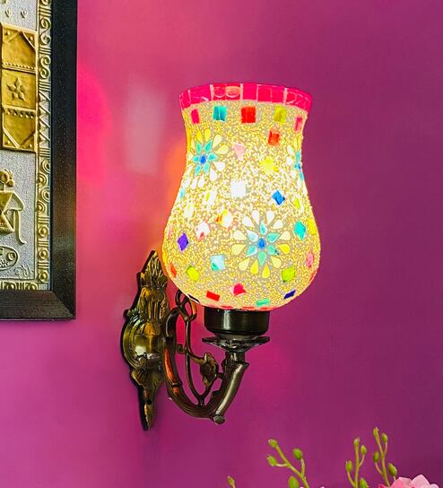 Multicolour B22 holder Metal & Glass Uplight Wall Scone