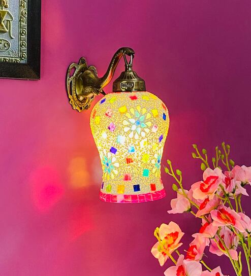 Multicolour B22 holder Metal & Glass Uplight Wall Scone