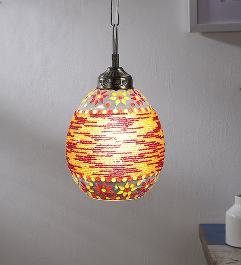 Red Orange Glass Hanging Light By Foziq