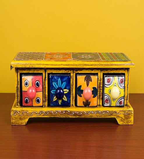 Buy Multicolour Ceramic Wood Antique 4 Drawers Trinket Box By