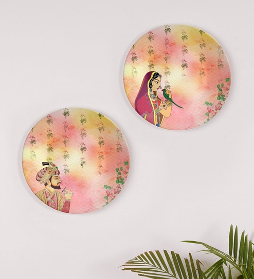 Buy Multicolour Ceramic Mughal King Queen Decorative Wall Plates