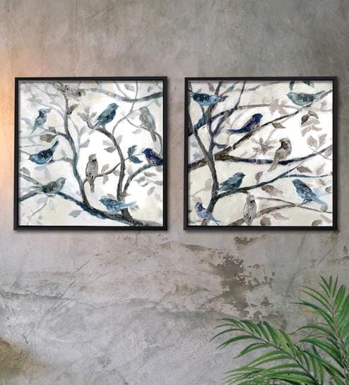 Multicolour Cotton Canvas Wildlife Art Panels - Set Of 2